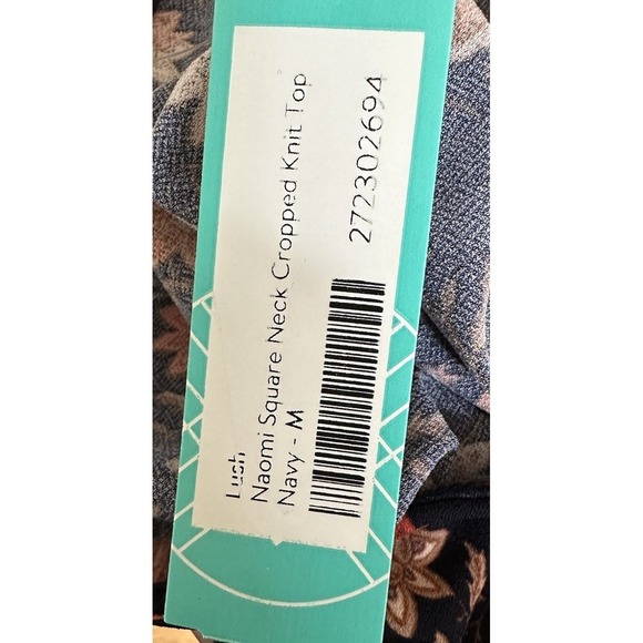 NWT Lush Naomi Square Neck Cropped Knit Top Navy Rust Paisley Size M Medium - Picture 6 of 7